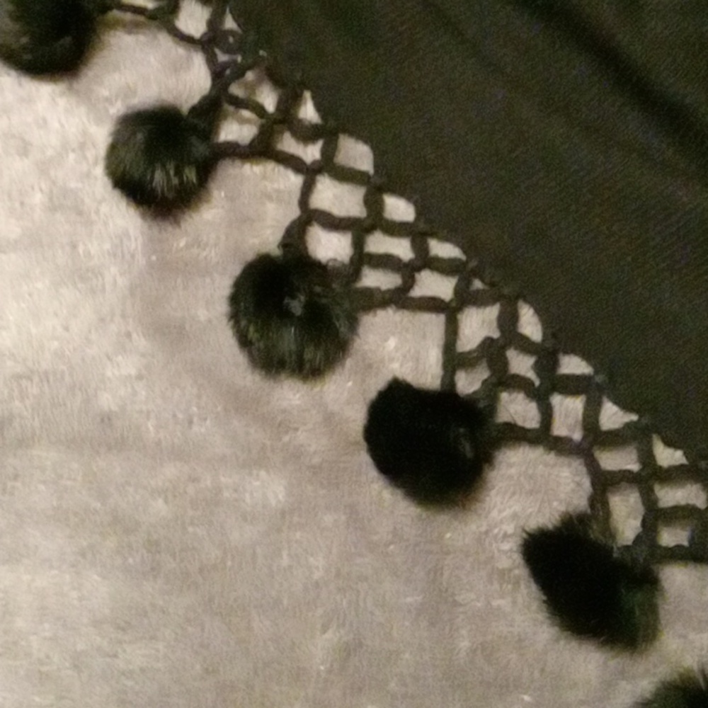 Ultra Soft Knit Scarf Shawl Embellished Fringe Black